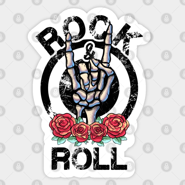 Lets Rock Rock&Roll Vintage Retro Skeleton Hand Rock Concert Sticker by MerchBeastStudio